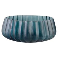 Indigo Blue Vertical Rib Glass Bowl, Romania, Contemporary