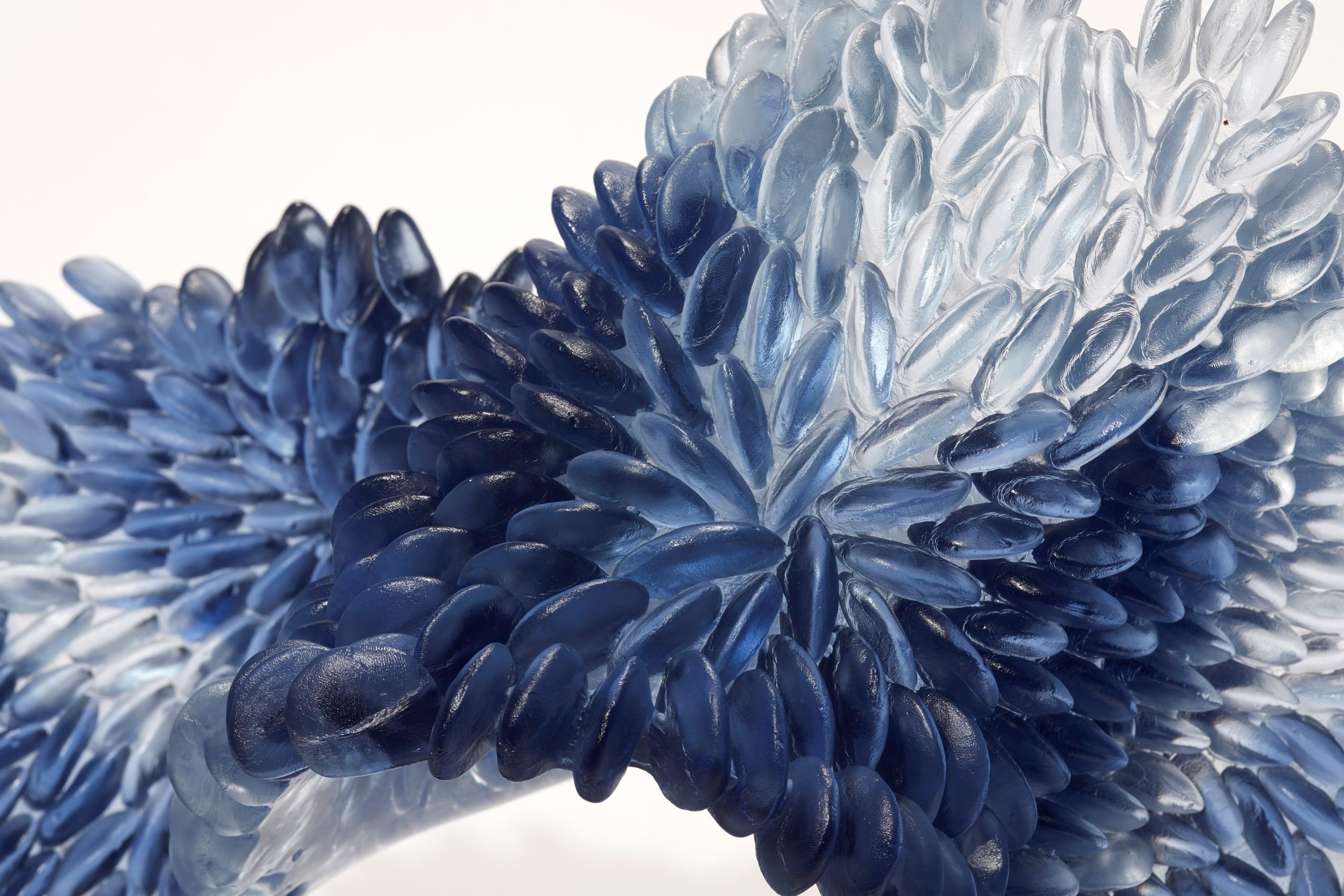Organic Modern Indigo Blues ii, Textured Organic Cast Glass Sculpture by Nina Casson McGarva