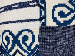 Indigo Blues Patchwork Pillow with Heavy Cotton Blue Stripe Back