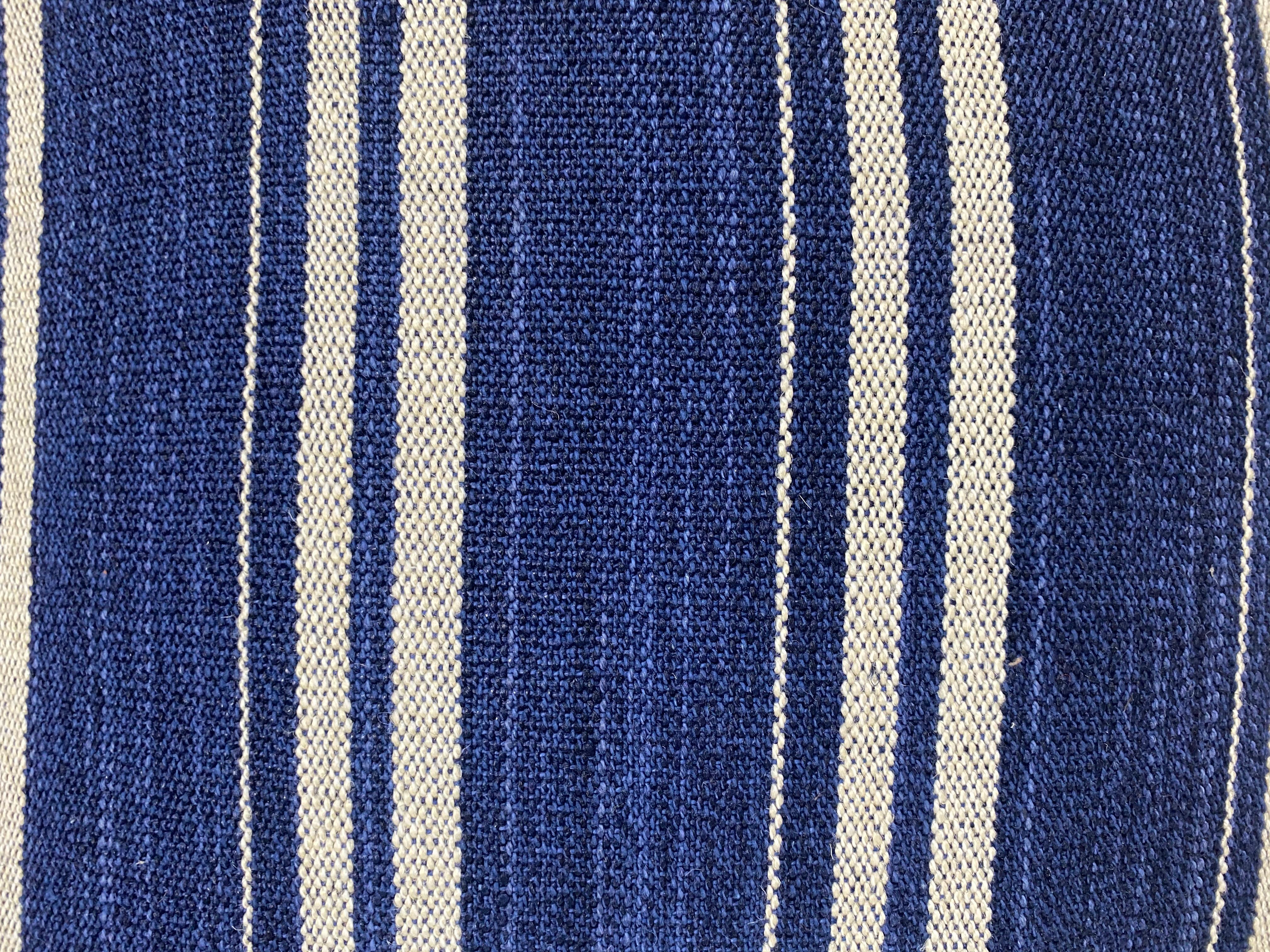 Indigo Blues Patchwork Pillow with Heavy Cotton Blue Stripe Back In New Condition For Sale In Englewood, CO