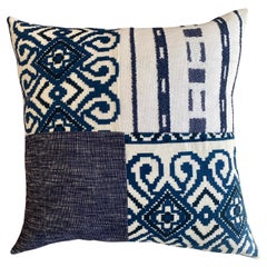 Indigo Blues Patchwork Pillow with Heavy Cotton Blue Stripe Back