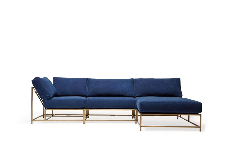 HandDyed Indigo Canvas and Antique Brass Modular Sectional For Sale at 1stDibs