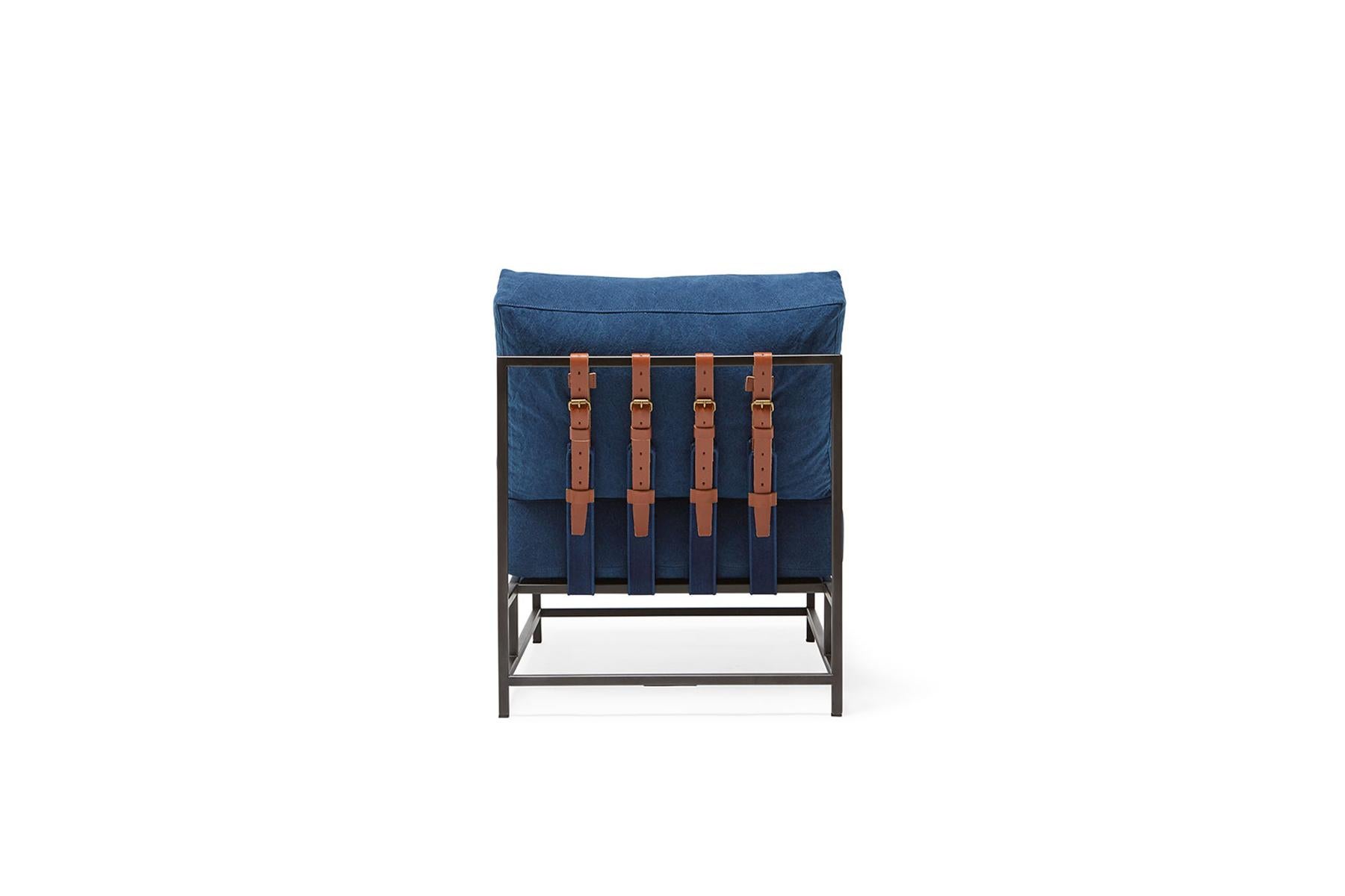 Hand-Dyed Indigo Canvas and Blackened Steel Chair In New Condition For Sale In Los Angeles, CA
