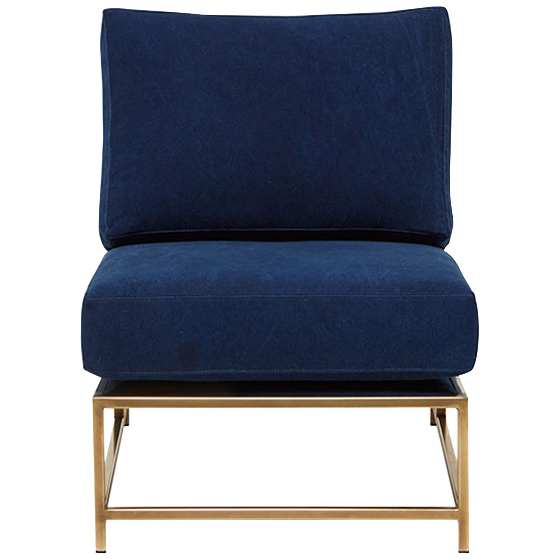 Hand-Dyed Indigo Canvas & Tarnished Brass Chair