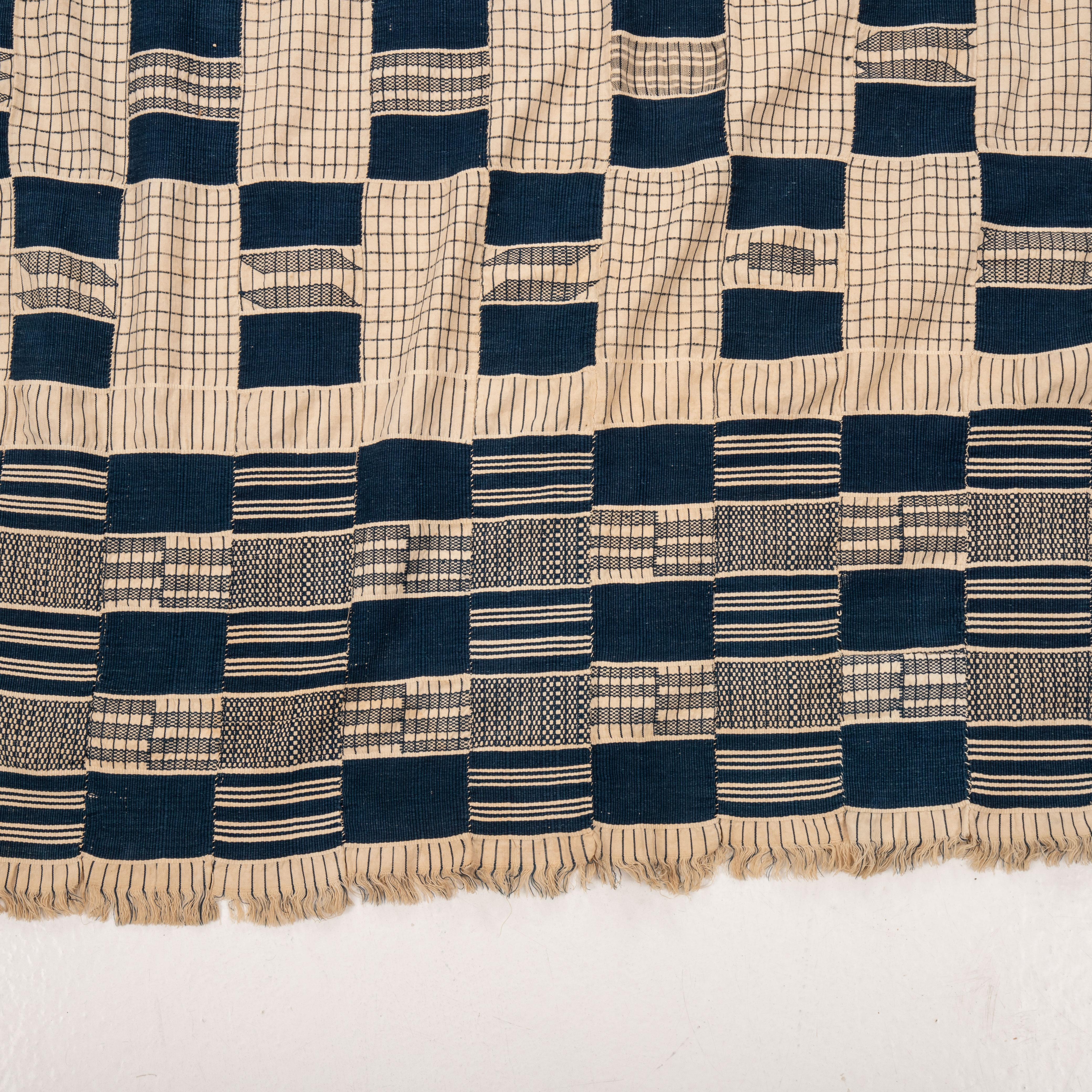 Hand-Woven Indigo Cotton Kente Cloth, Africa, mid 20th C. For Sale