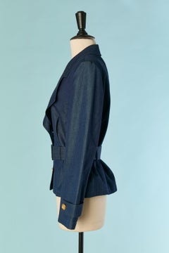 Chaqueta de algodón índigo de una sola fila de botones con cinturón de GUY LAROCHE
