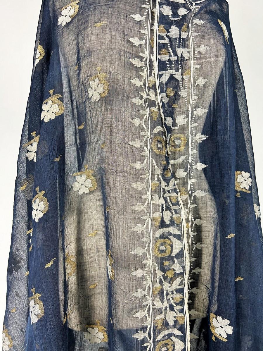 Voile di cotone broccato o Jamdani tinto con indaco proveniente dal Bengala - India CIRCA 1950 in vendita 6