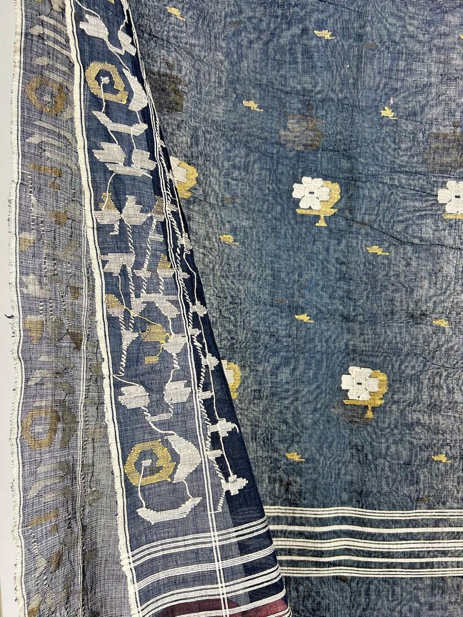 Grigio Voile di cotone broccato o Jamdani tinto con indaco proveniente dal Bengala - India CIRCA 1950 in vendita