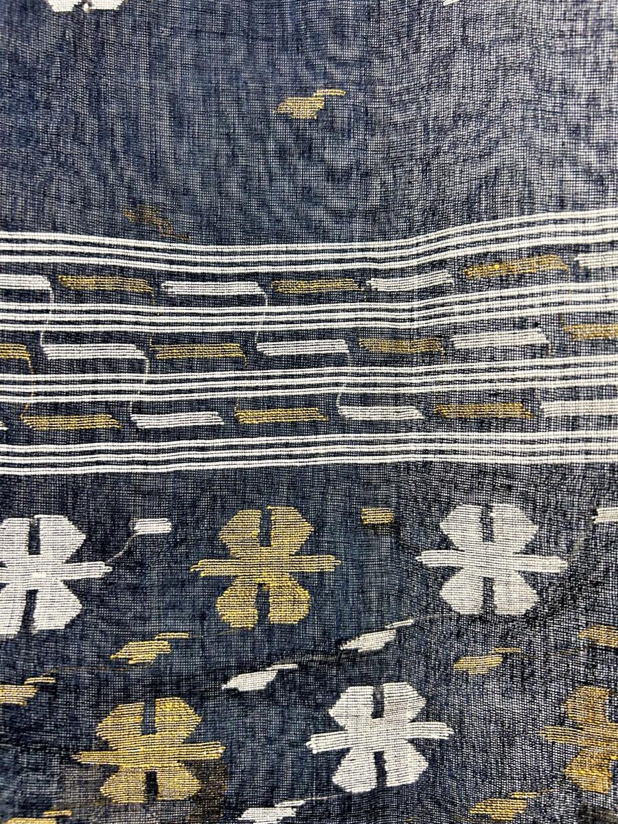 Voile di cotone broccato o Jamdani tinto con indaco proveniente dal Bengala - India CIRCA 1950 in vendita 1