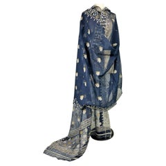 Indigo dyed Jamdani or Brocaded Cotton voile From Bengal - India Circa 1950