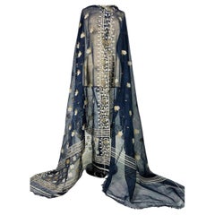 Indigo dyed Jamdani or Brocaded Cotton voile From Bengal - India Circa 1950