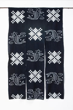 Indigo E-Gasuri Geometric and Koi Fish Futon Cover