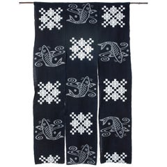 Antique Indigo E-Gasuri Geometric and Koi Fish Futon Cover
