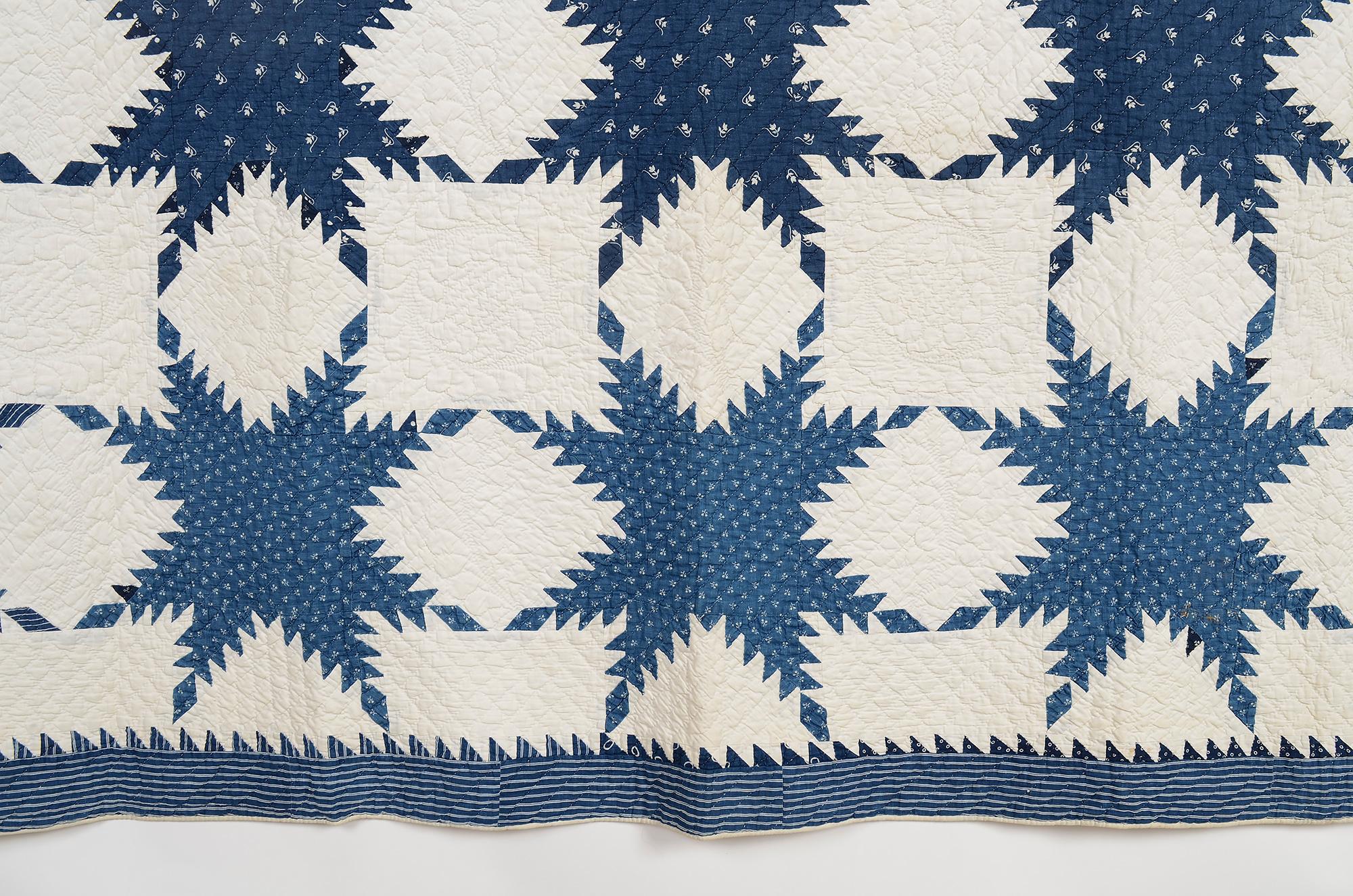 Country Indigo Feathered Stars Quilt For Sale