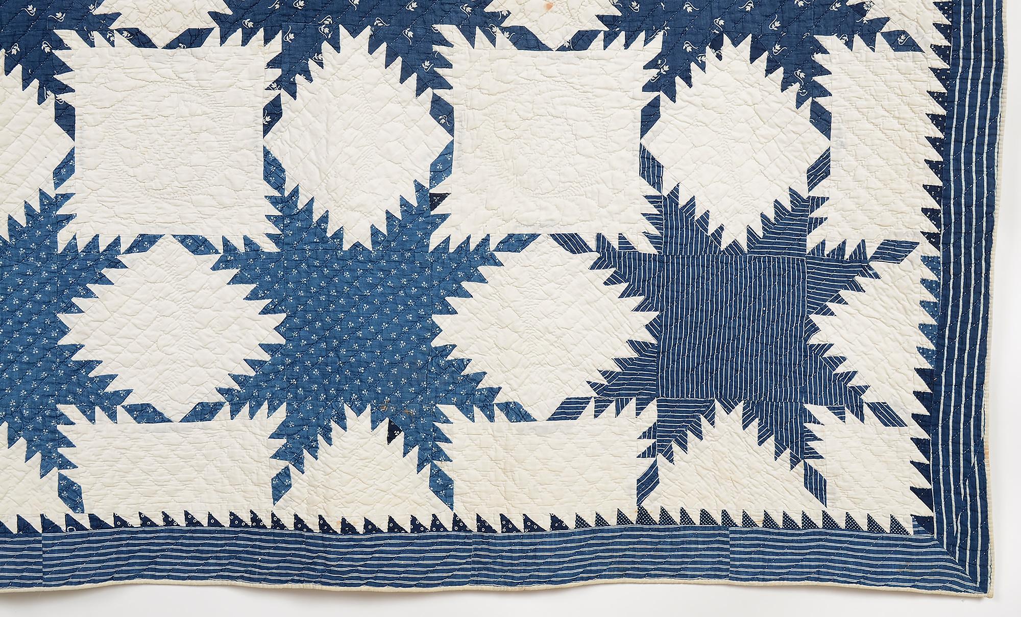 American Indigo Feathered Stars Quilt For Sale