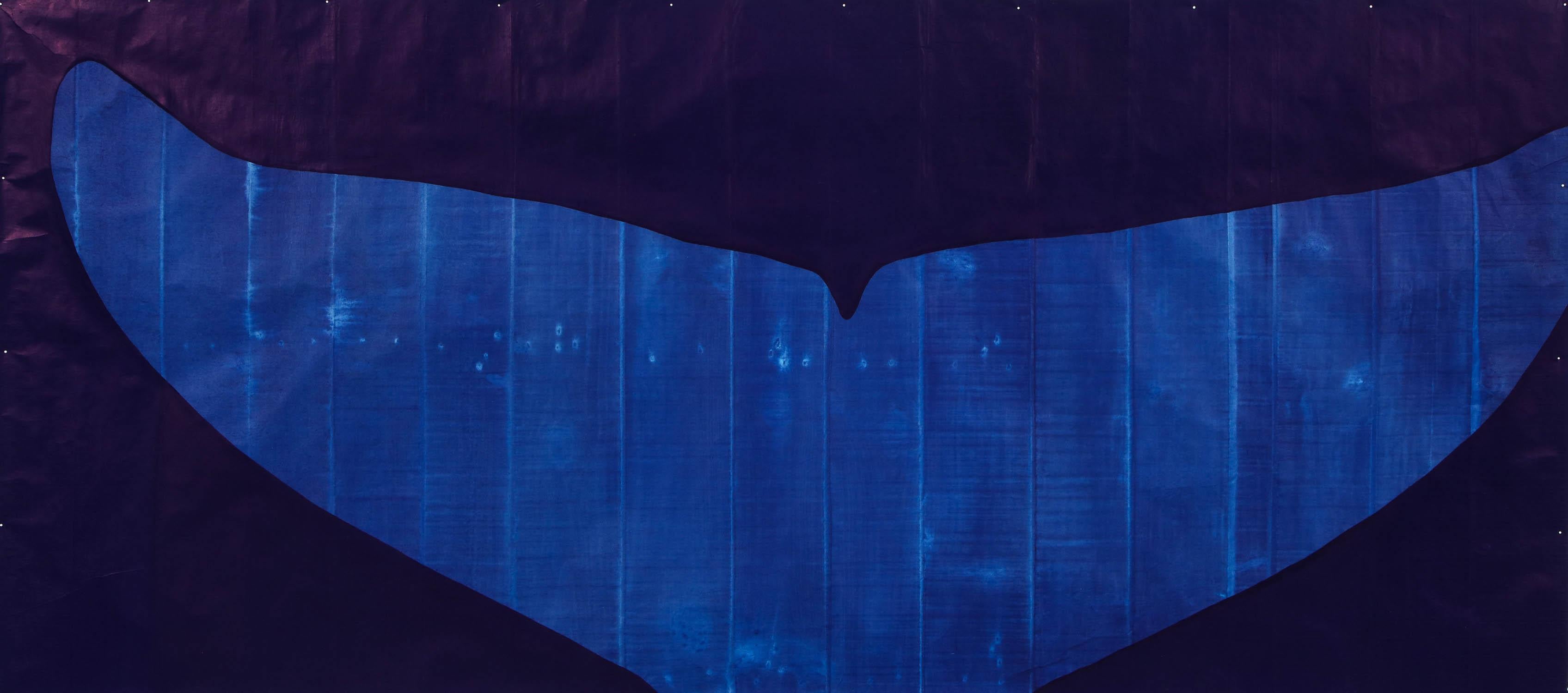 “Indigo Fluke” by julian Meredith.

Indigo Fluke, an original silk screen on rice paper by Julian Meredith. 

Measure: 83 in. long x 40 in. high x 2 in. deep (including stretcher).
 