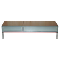 INDIGO FURNiSHINGS MODULAR GLASS AND CHROME ADJUSTABLE TWO SECTION COFFEE TABLE