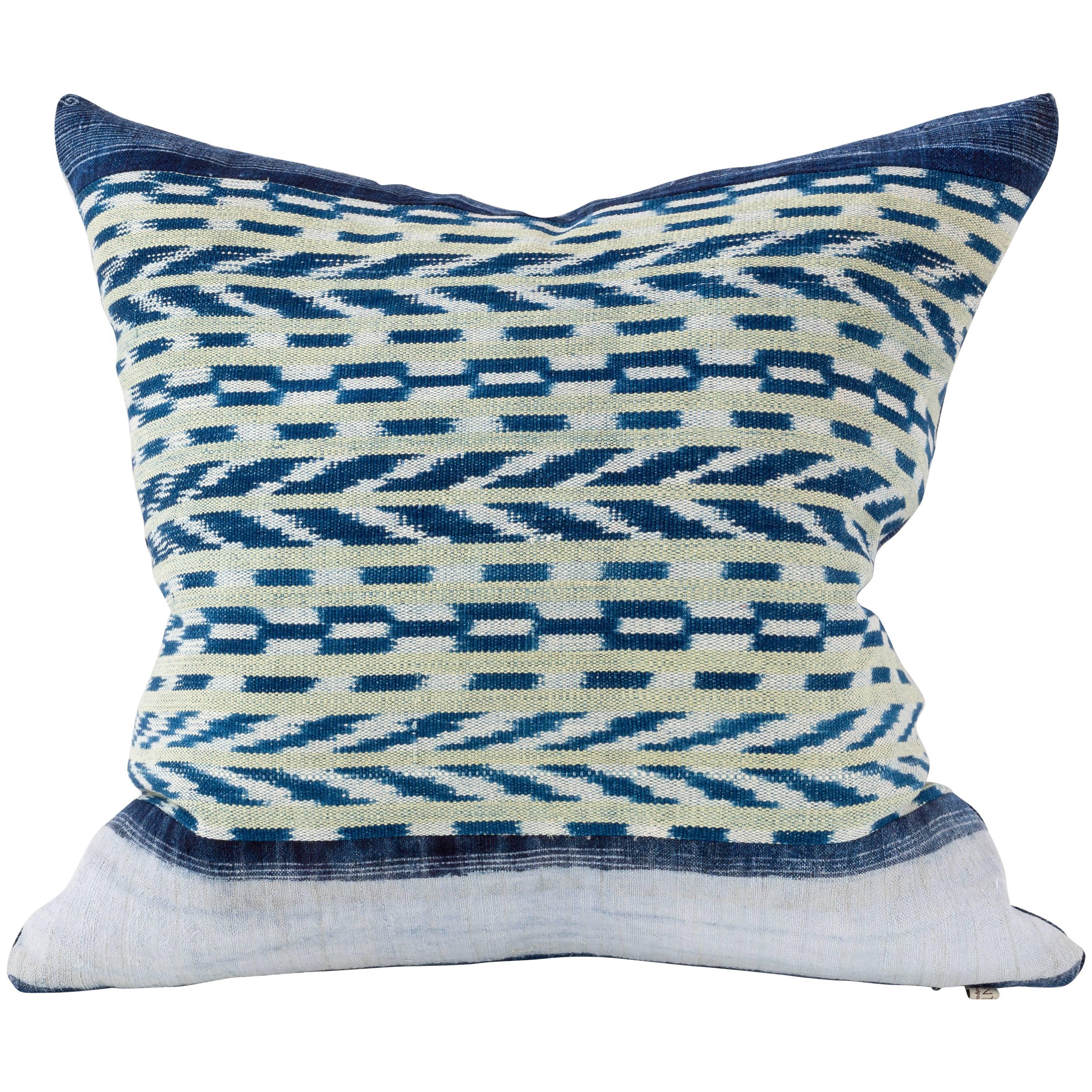 Indigo Guatemalan Textile Panel Pillow For Sale