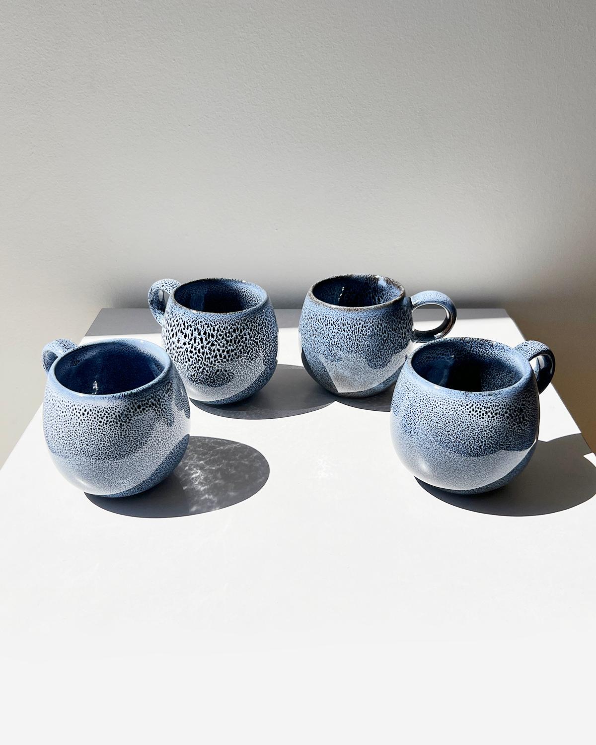 Organic Modern Indigo Handmade Stoneware Ceramic Mugs - Set of 4  For Sale