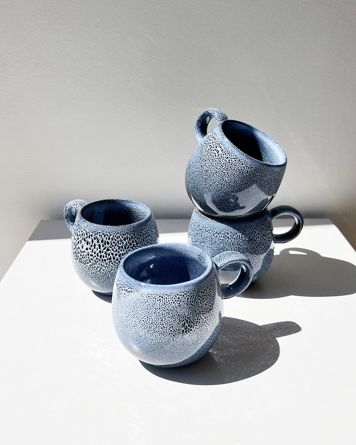 Hand-Crafted Indigo Handmade Stoneware Ceramic Mugs - Set of 4  For Sale