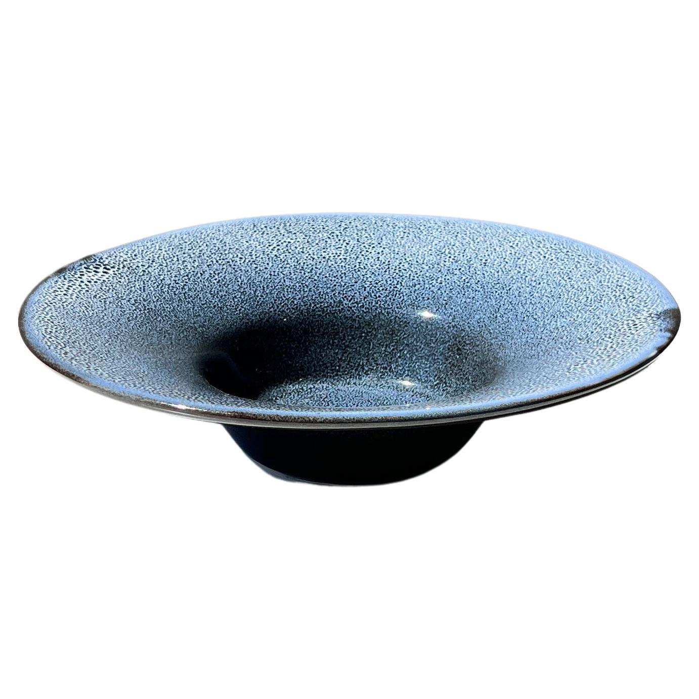 Indigo Handmade Stoneware Serving Bowl in White and Navy Glaze For Sale