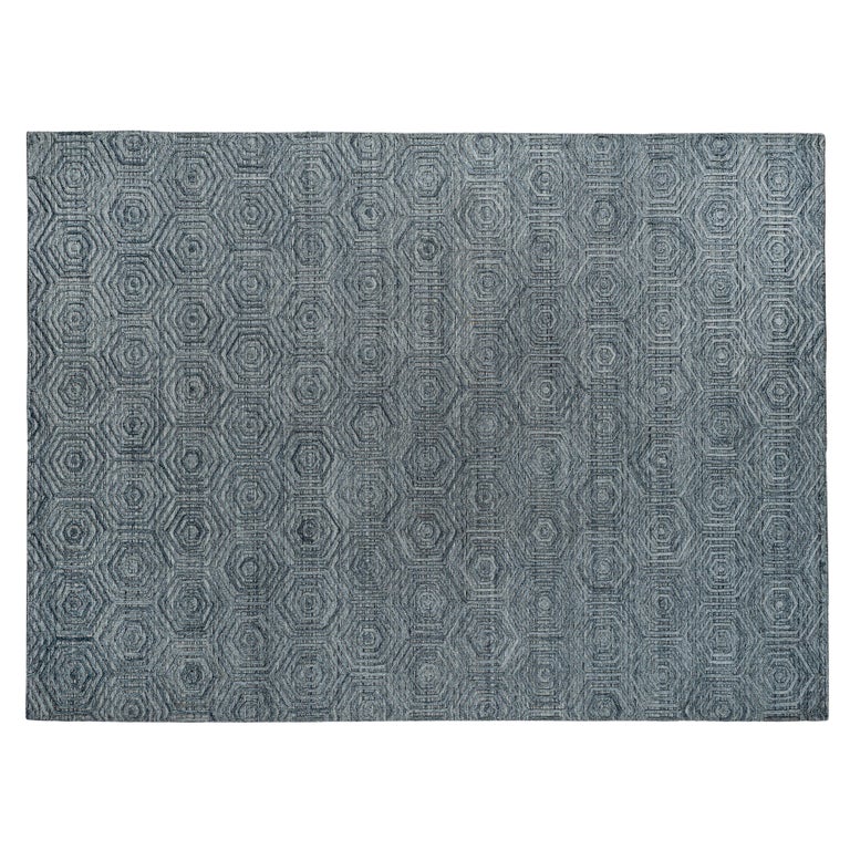 Indigo High Low Geometric Design Area Rug For Sale at 1stDibs
