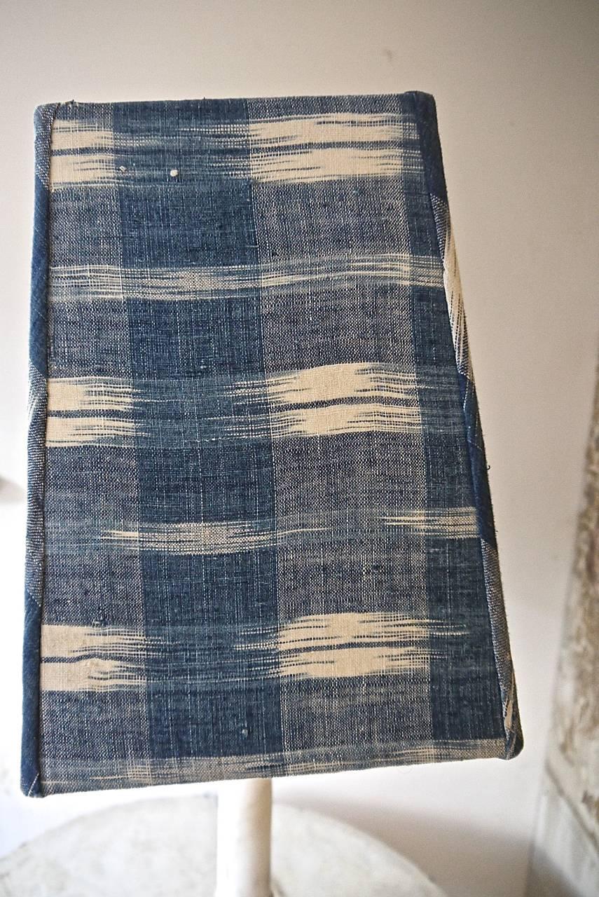 Indigo Ikat 18th Century French Cotton Custom Made Lampshade In Good Condition In London, GB
