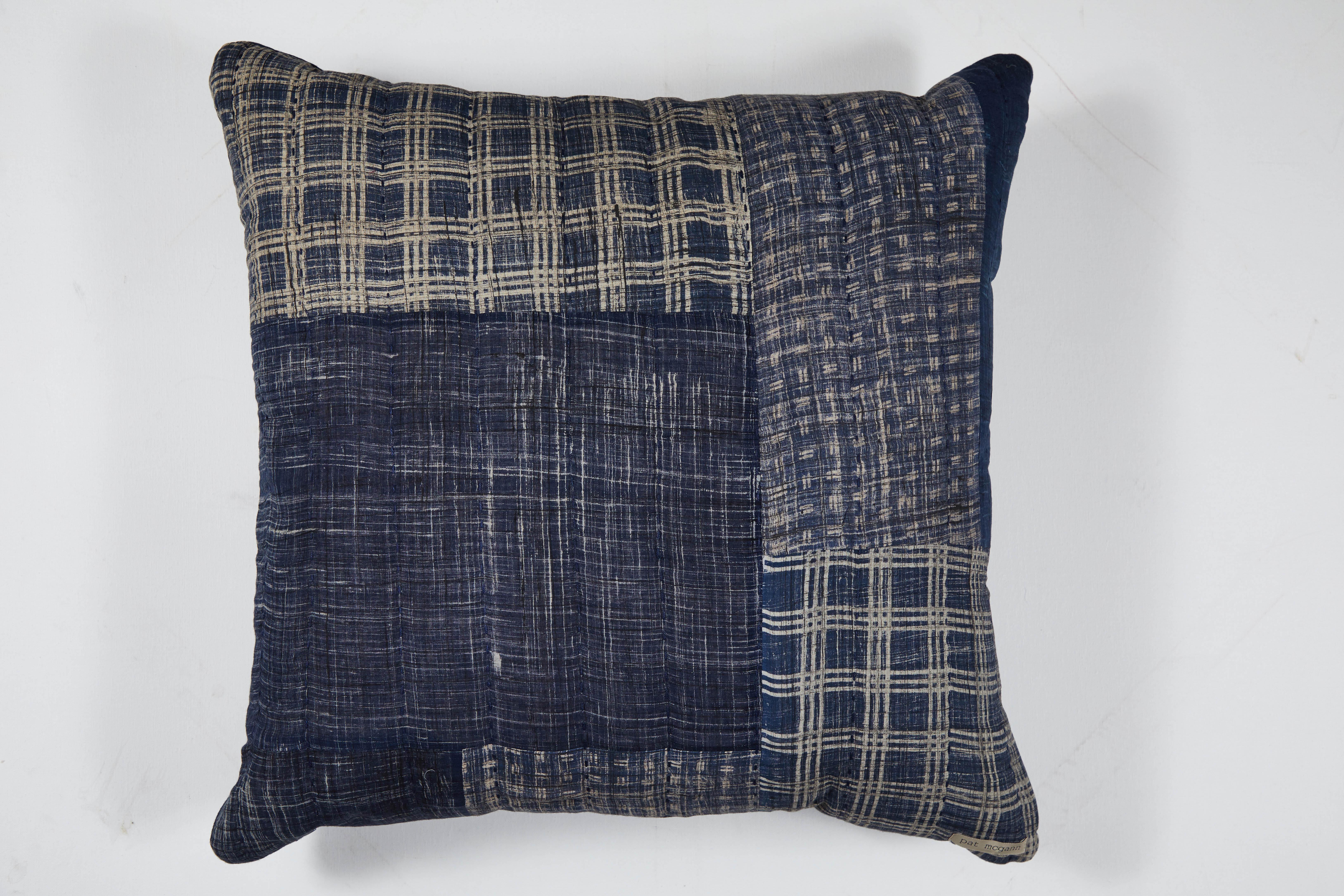 Indigo Patchwork Pillow Blue In New Condition For Sale In Los Angeles, CA