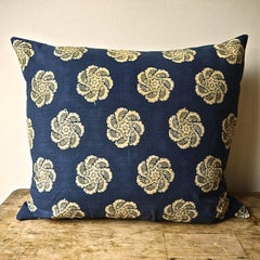 Indigo Resist Blockprinted Cotton French Empire Pillow, 19th Century