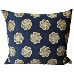 Indigo Resist Blockprinted Cotton French Empire Pillow, 19th Century