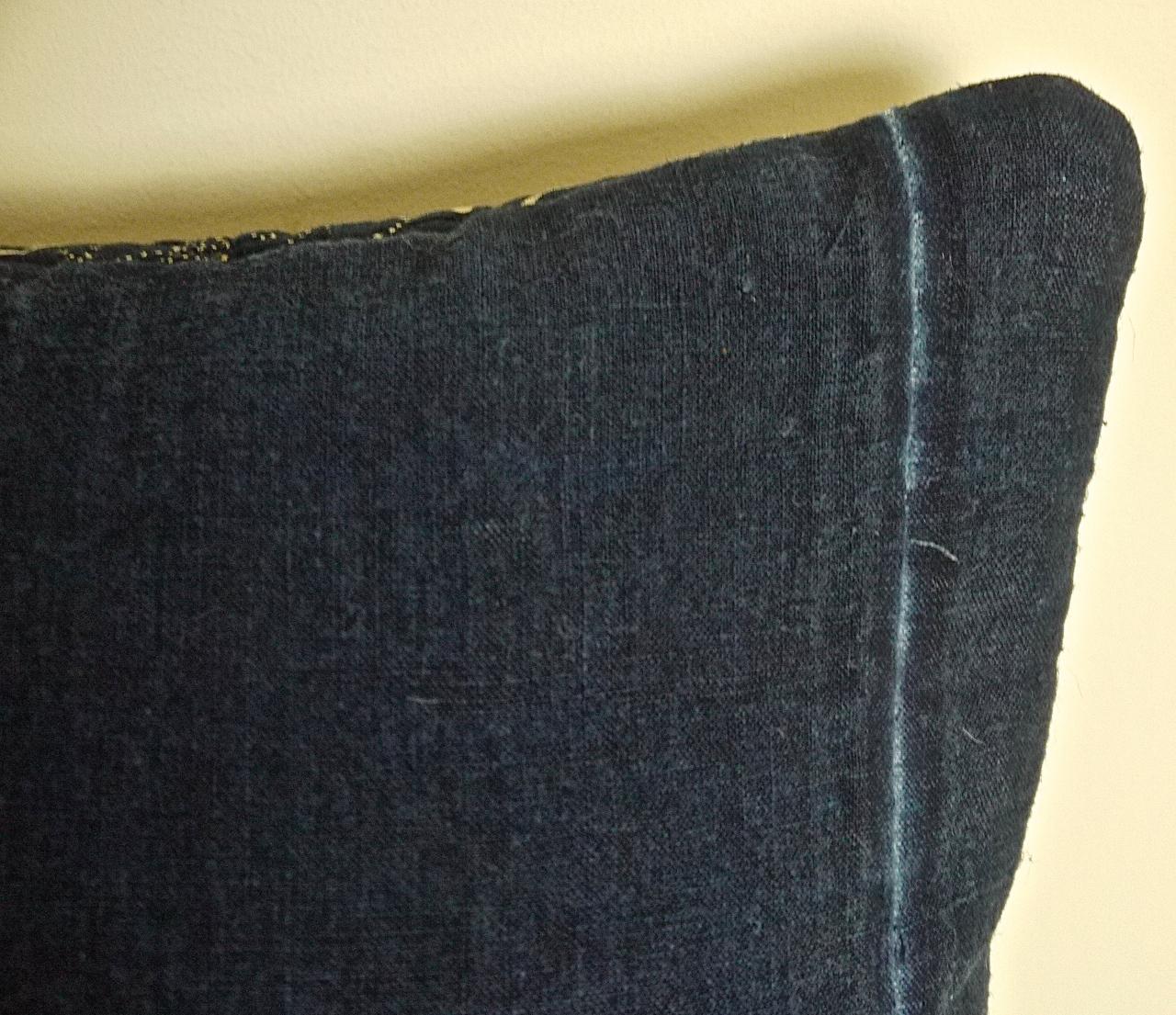 Indigo Resist Blockprinted Cotton Pillow, French, circa 1800 In Fair Condition In London, GB
