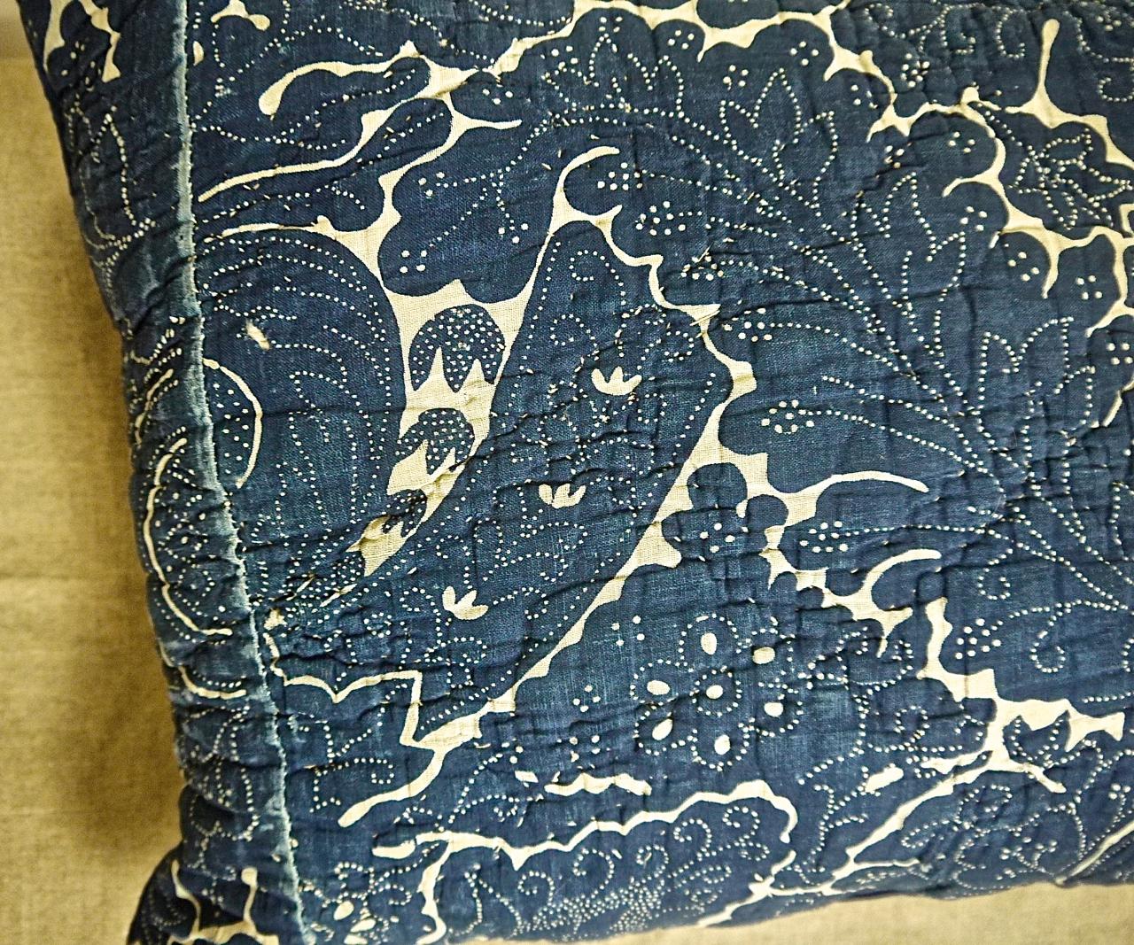 19th Century Indigo Resist Blockprinted Cotton Pillow, French, circa 1800