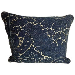 Antique Indigo Resist Blockprinted Cotton Pillow, French, circa 1800