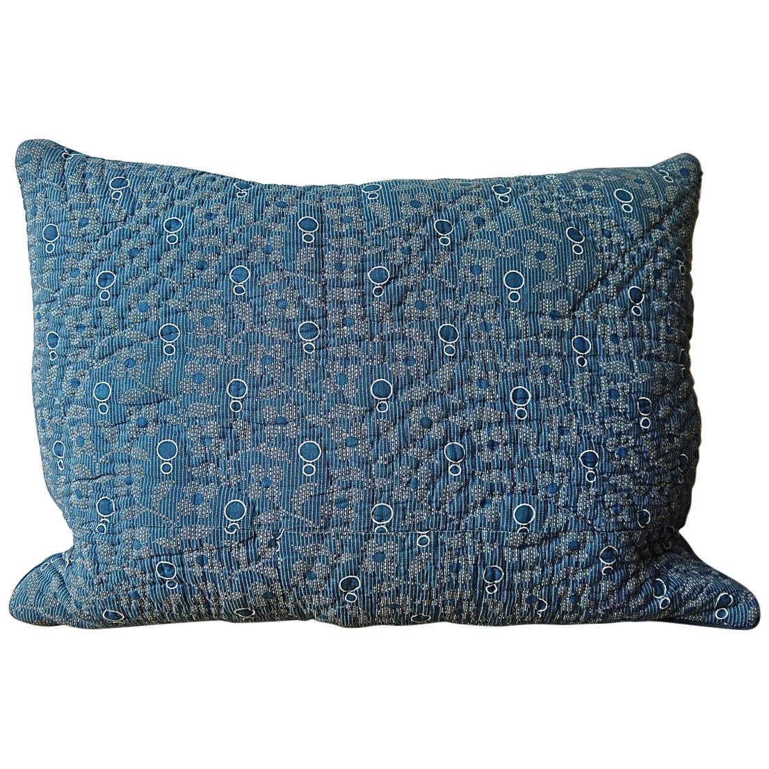 Indigo Resist Blockprinted Cotton Pillow, French, circa 1800 For Sale