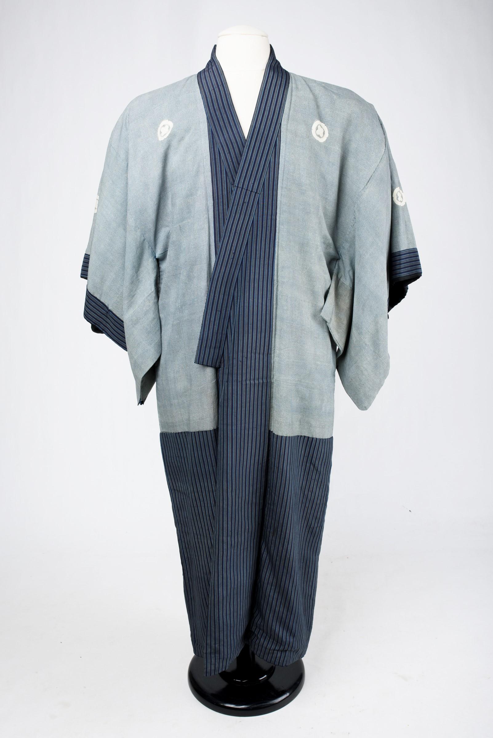 Indigo silk Samurai kimono Kosode and kamishimo - Japan Late 19th century 6