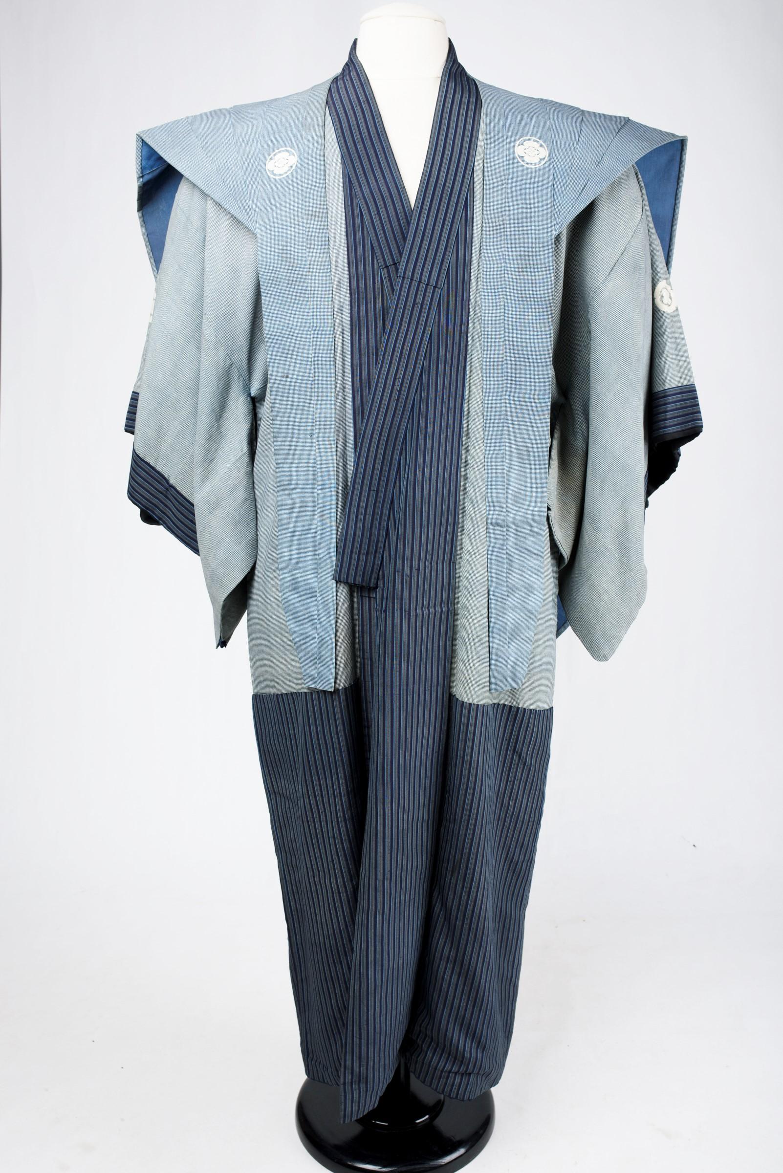 Indigo silk Samurai kimono Kosode and kamishimo - Japan Late 19th century 5