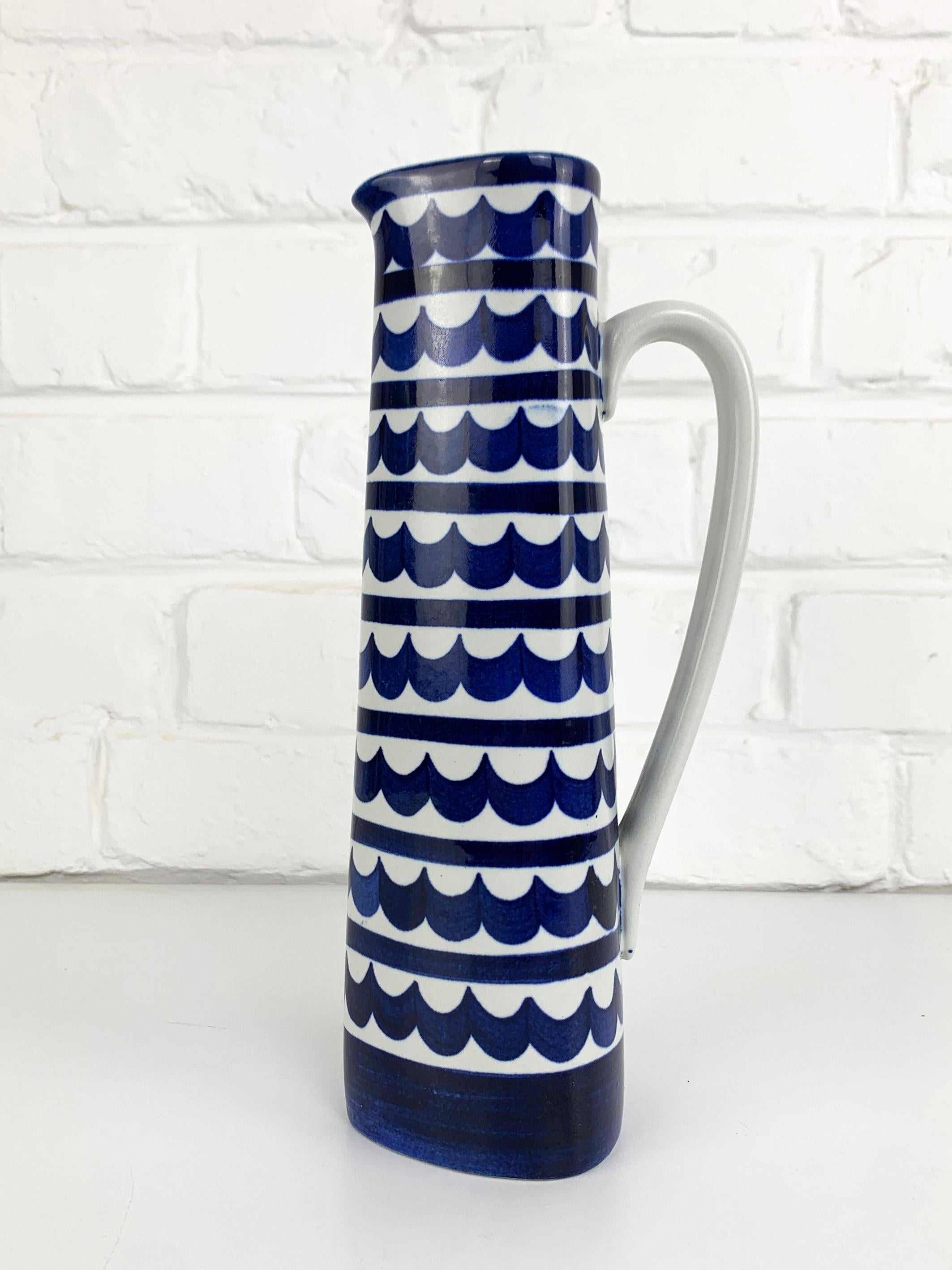 Hand-Painted Indigo Stoneware Carafe or Vase by Karin Björquist for Gustavsberg, Sweden, 1950
