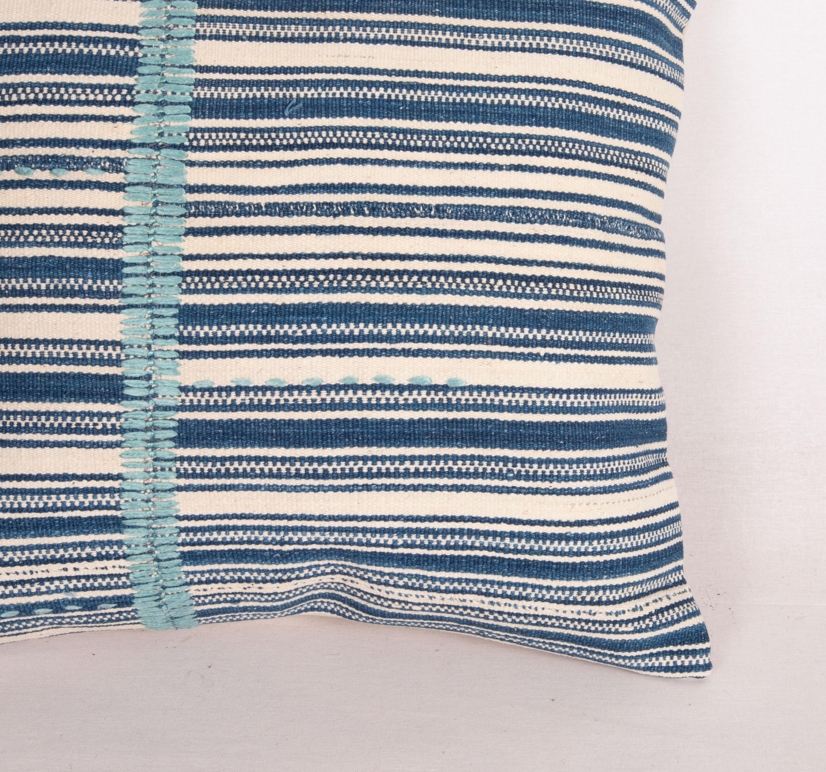 Hand-Woven Indigo Stripped Pillow Cover, Made from a Mid 20th C. Turkish Kilim For Sale