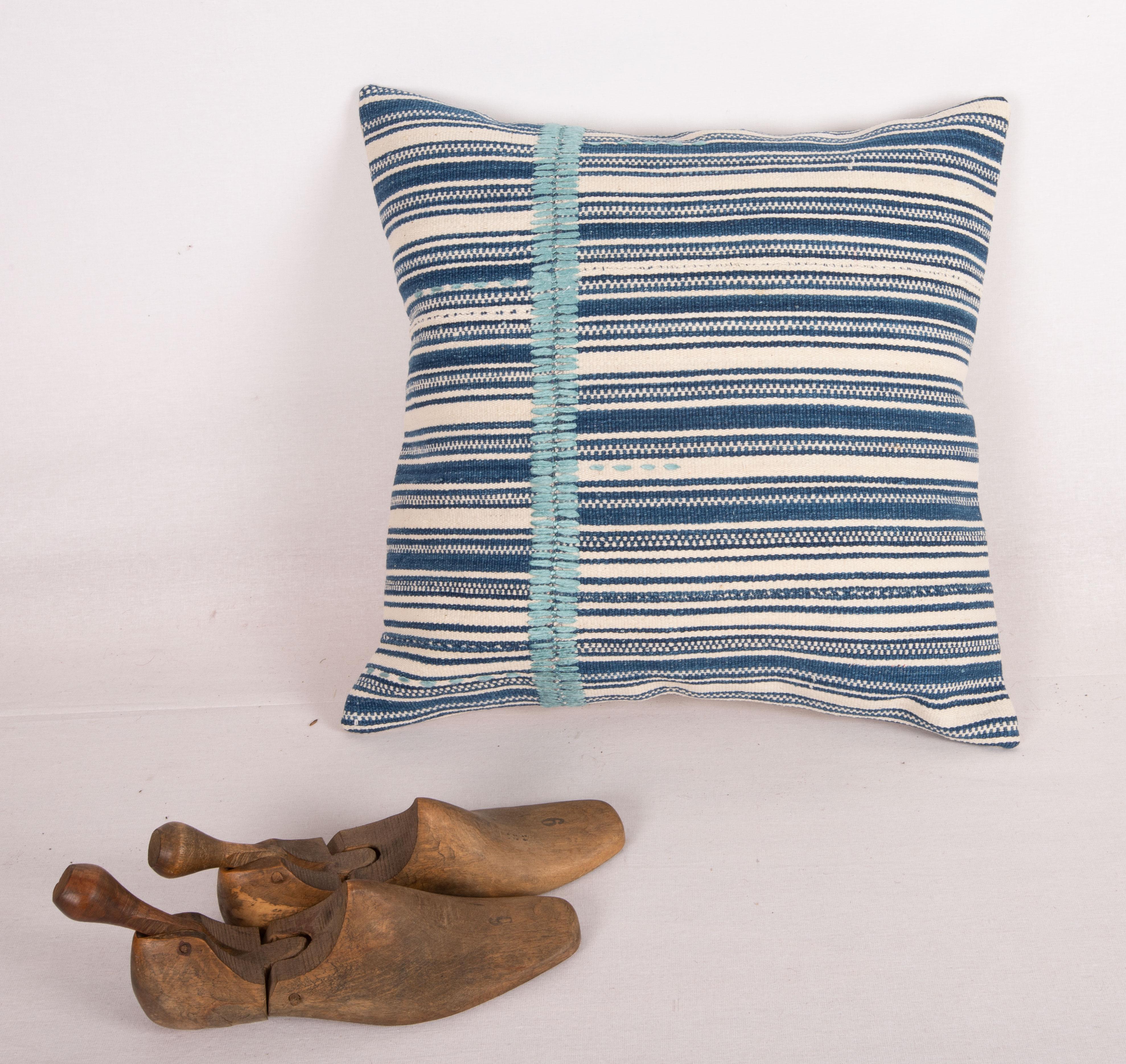 20th Century Indigo Stripped Pillow Cover, Made from a Mid 20th C. Turkish Kilim