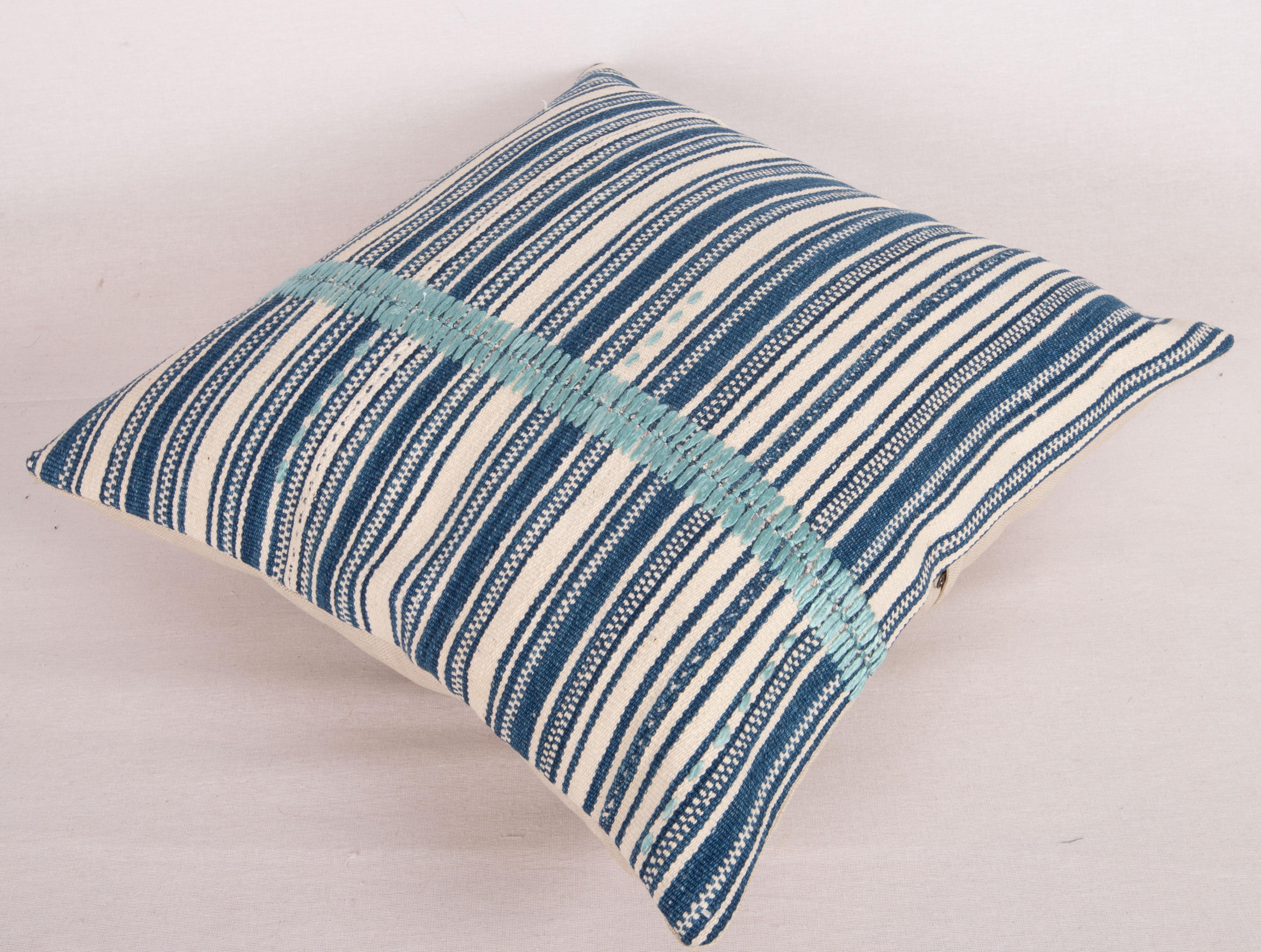Cotton Indigo Stripped Pillow Cover, Made from a Mid 20th C. Turkish Kilim