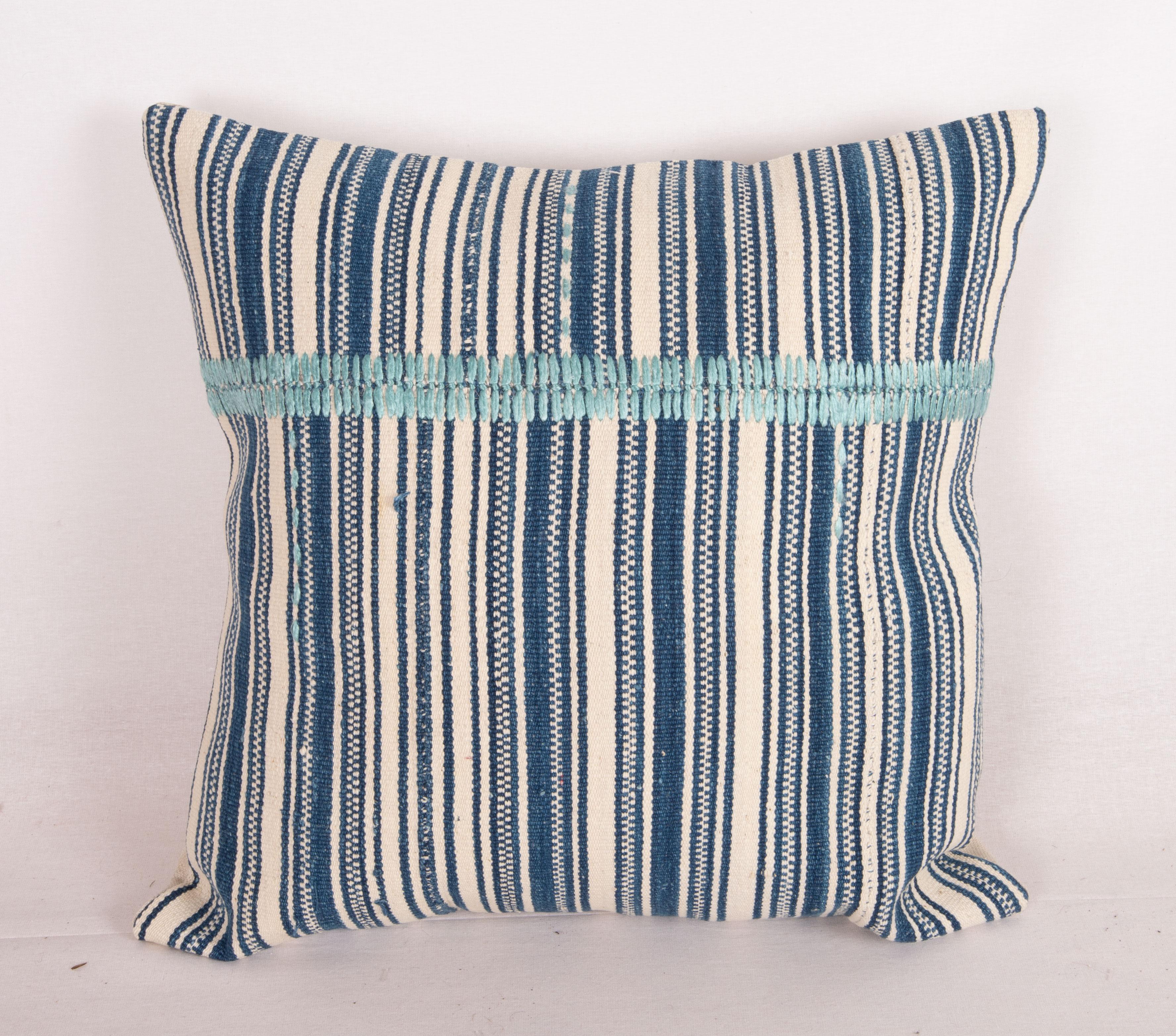 20th Century Indigo Stripped Pillow Cover, Made from a Mid 20th C. Turkish Kilim