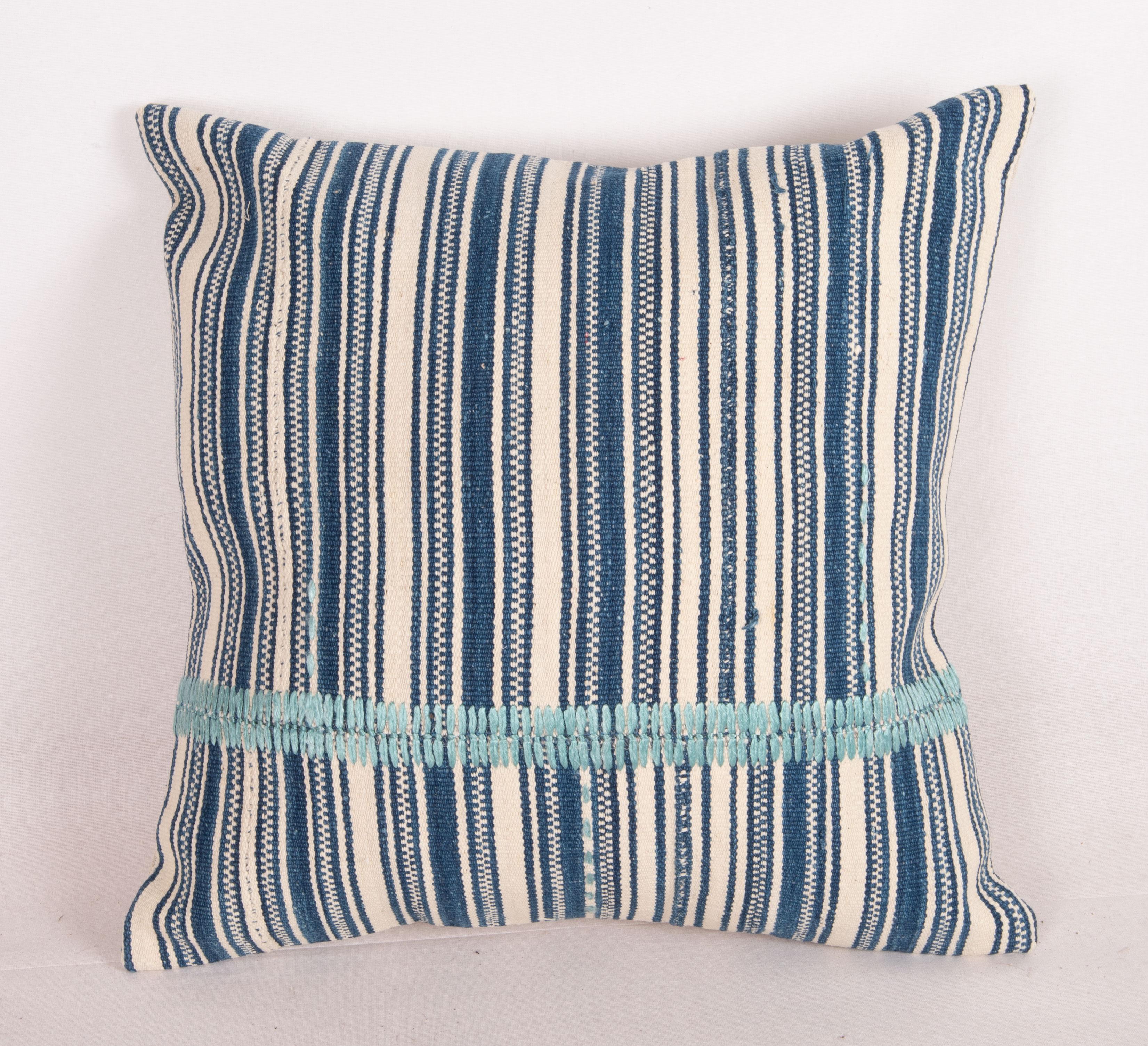 Cotton Indigo Stripped Pillow Cover, Made from a Mid 20th C. Turkish Kilim