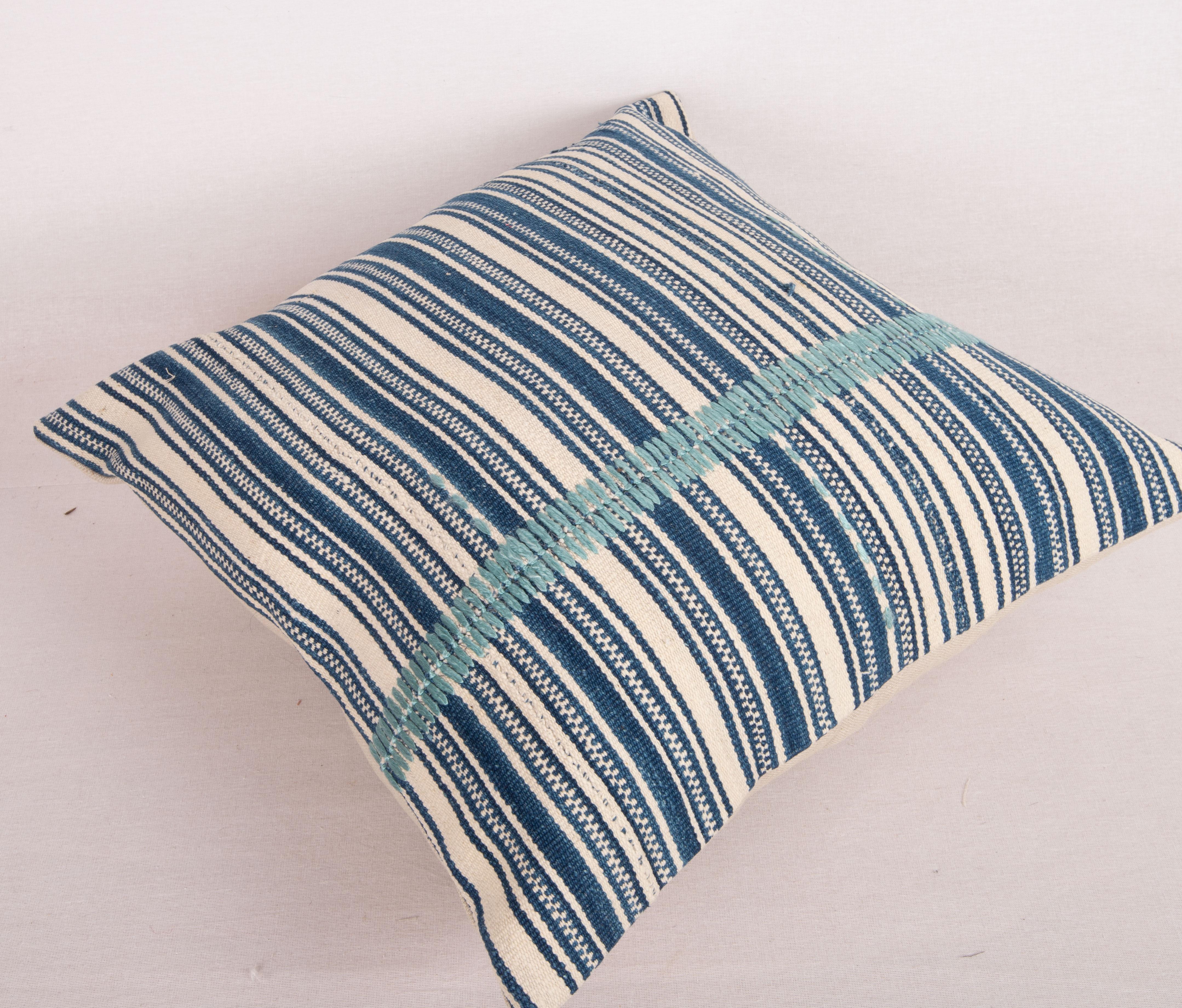 Indigo Stripped Pillow Cover, Made from a Mid 20th C. Turkish Kilim 1