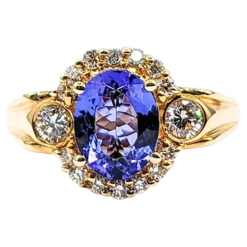 Indigo Tanzanite & Diamond Ring in 14k Yellow Gold For Sale