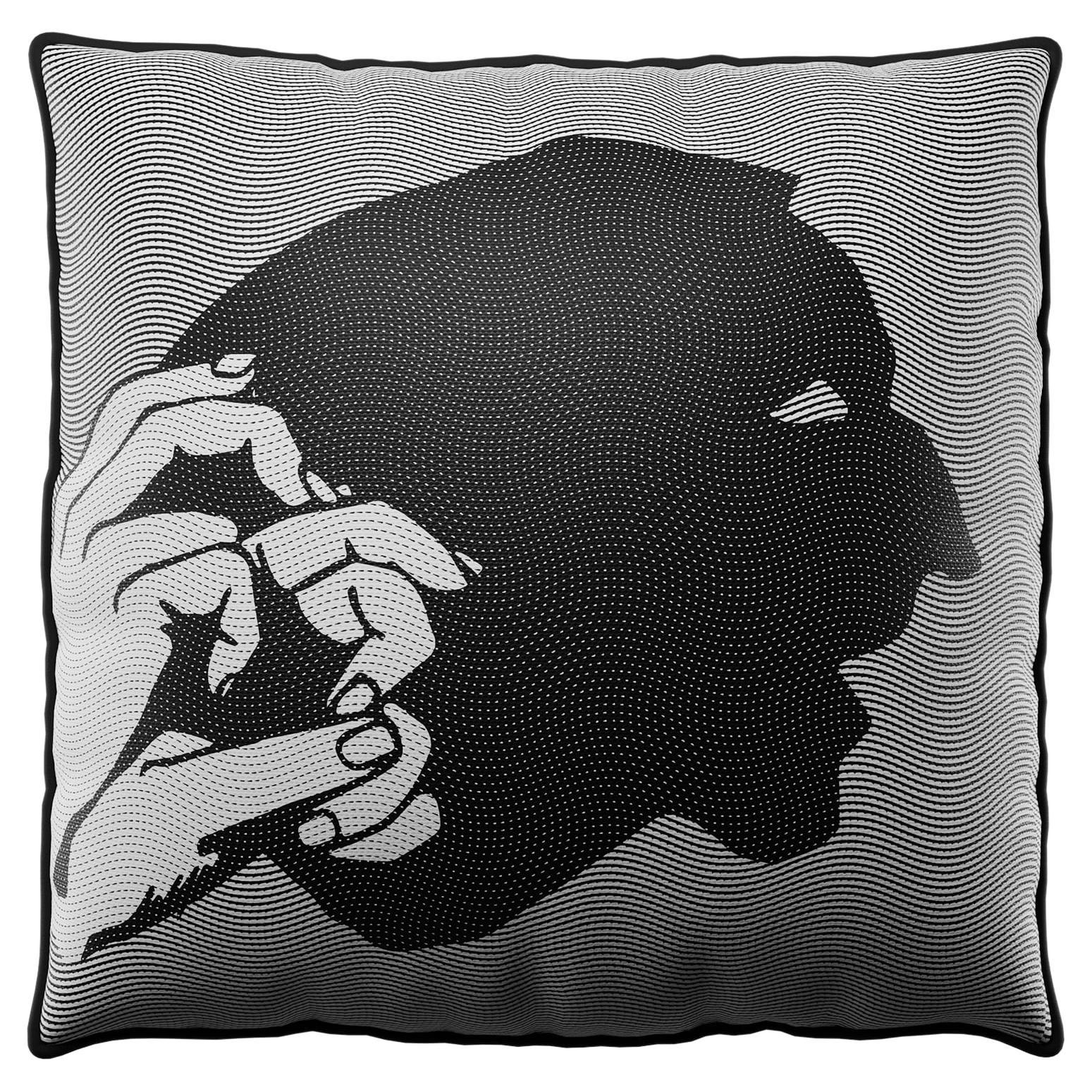 Indigofarbenes Kissen, schwarz-weißes modernes Kissen mit