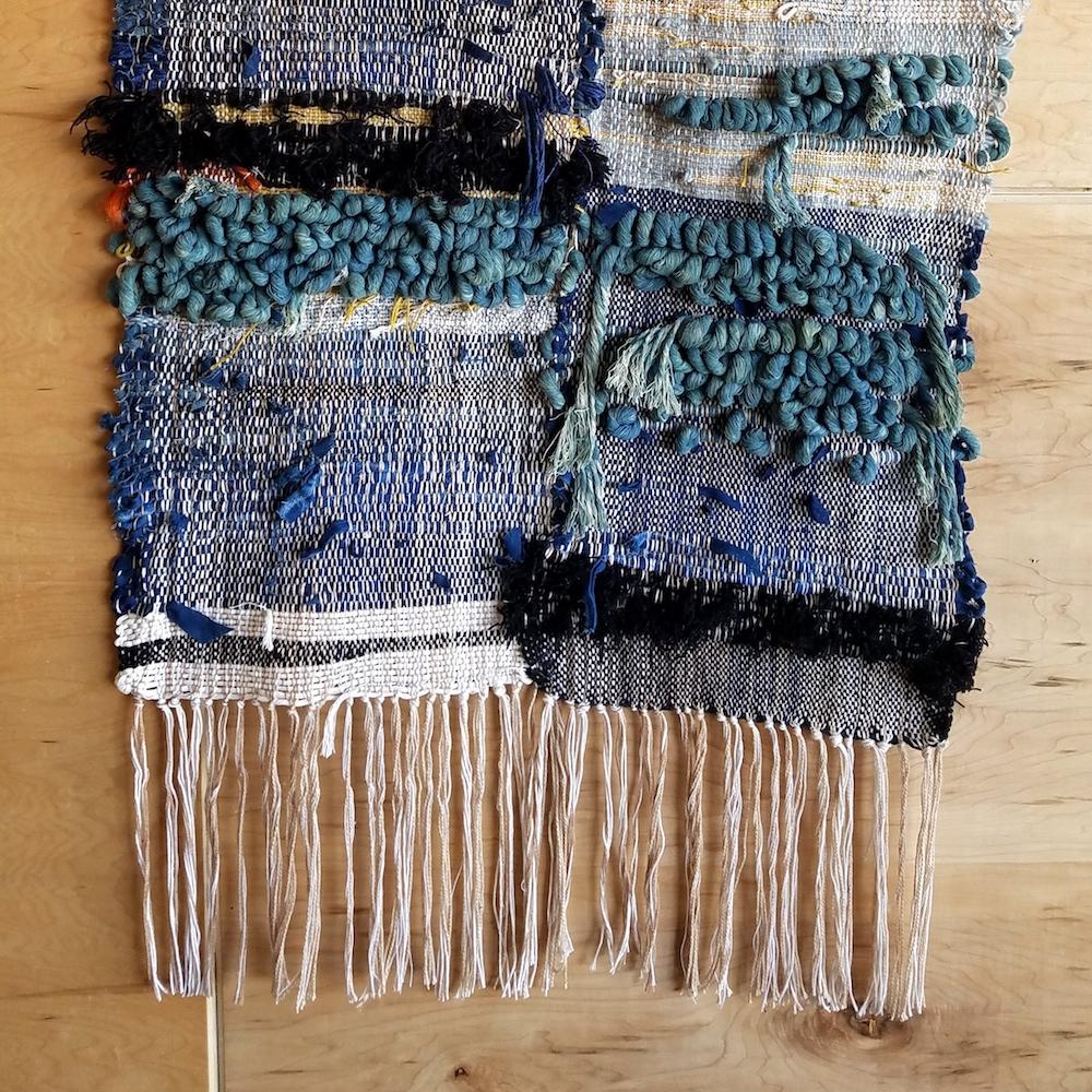 Hand-Woven Indigo Blue Fiber Art Weaving by All Roads For Sale