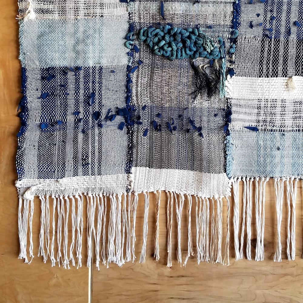 Indigo Blue Fiber Art Weaving by All Roads In New Condition For Sale In Yucca Valley, CA