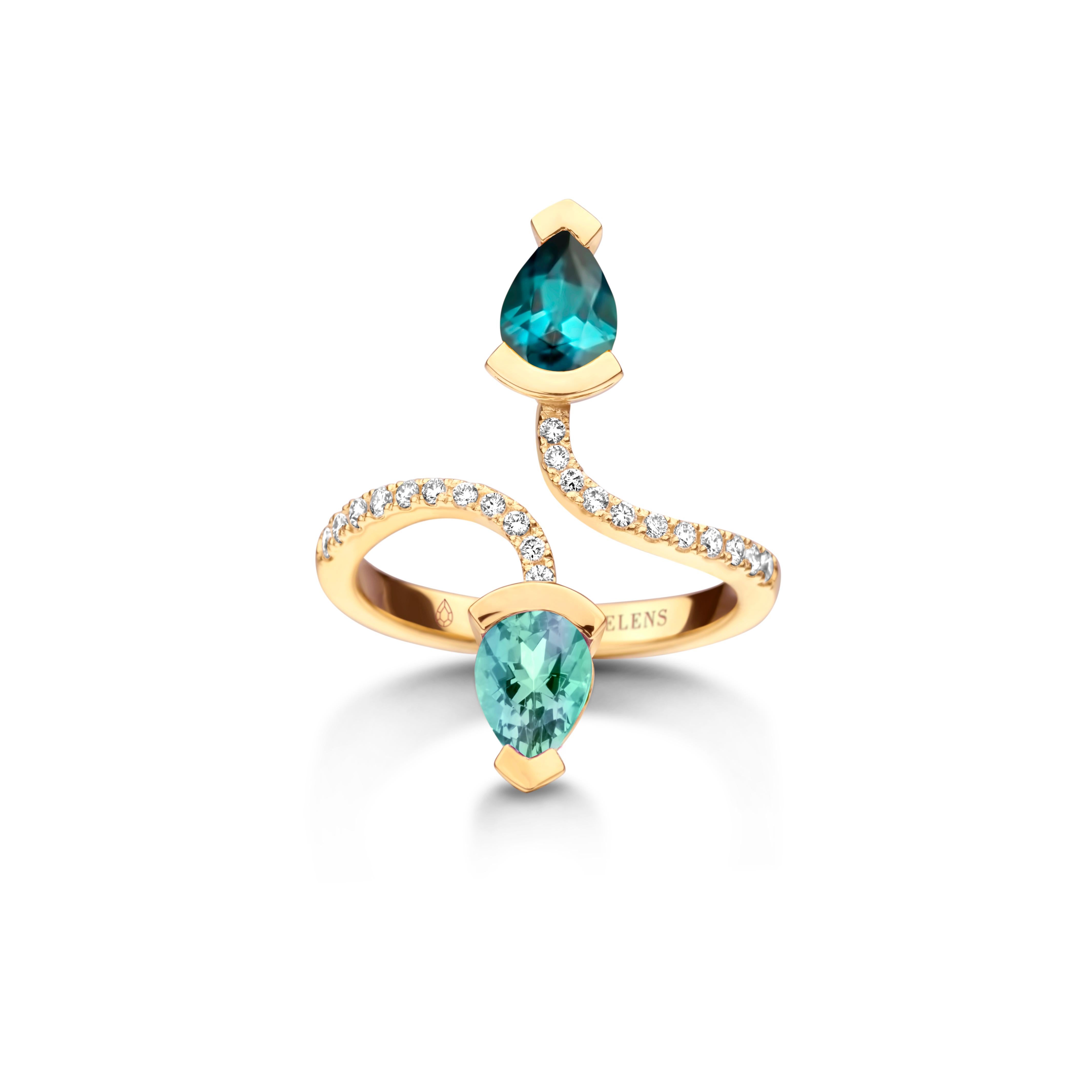 Cocktailring aus Weißgold mit Indicolit und mintfarbenem Turmalin und Diamant (Zeitgenössisch) im Angebot