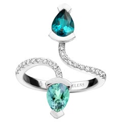 Indicolite And Mint Tourmaline White Gold Diamond Cocktail Ring