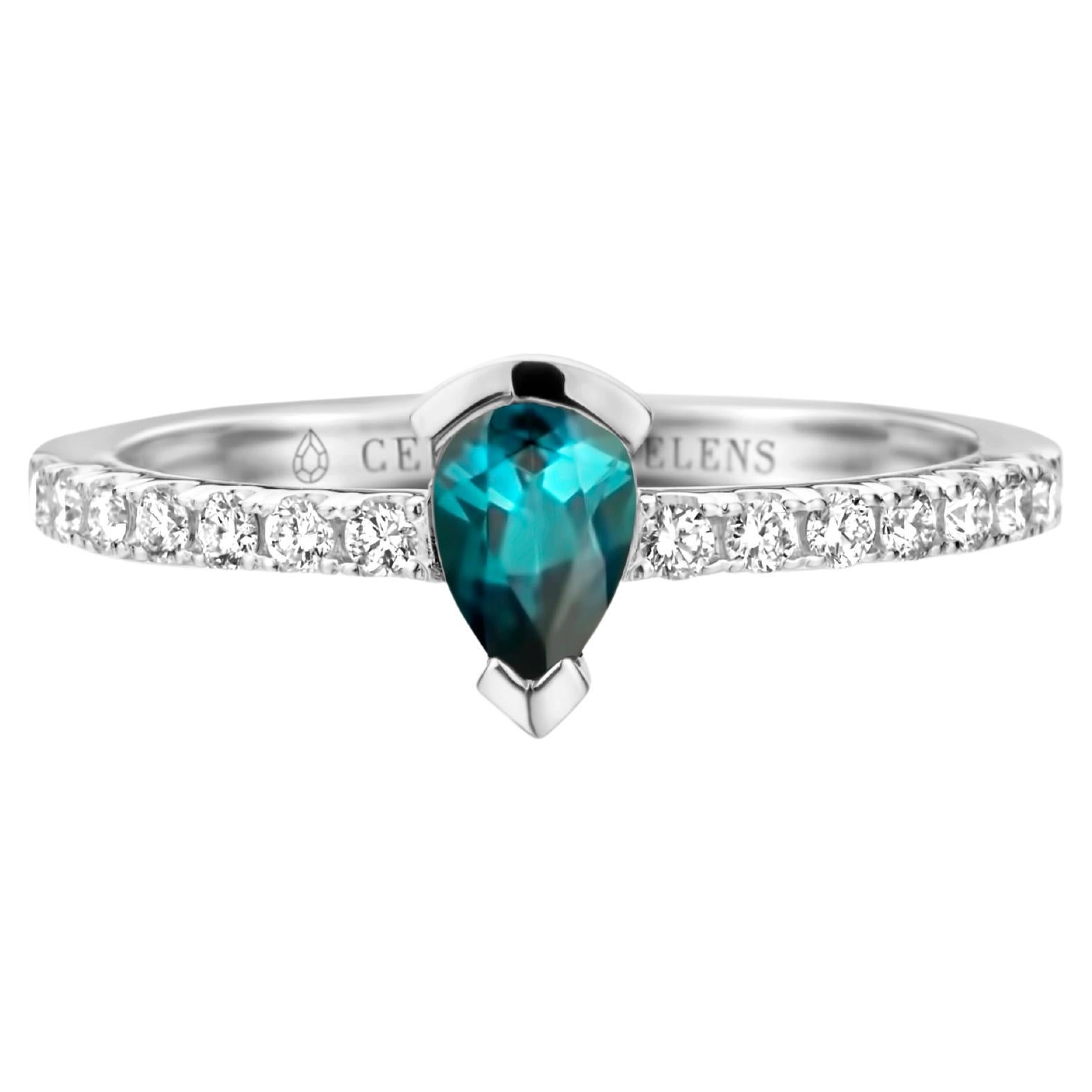 Indigolite Diamond White Gold Engagement Ring